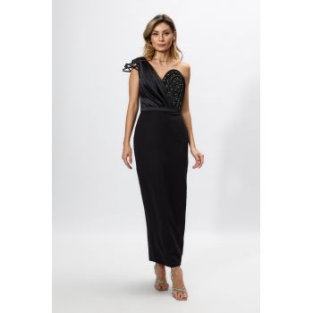 Rochie de ocazie premium tip one shoulder cu strass-uri Eros Neagra