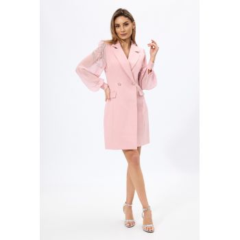 Rochie de ocazie tip sacou cu strass-uri si maneci din voal Elmira Rose