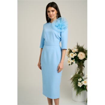 Rochie Dy Fashion bleu de ocazie cu floare maxi