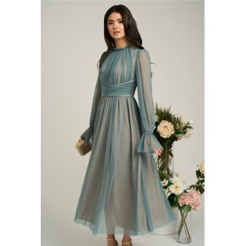 Rochie Dy Fashion gri de ocazie din tull fin
