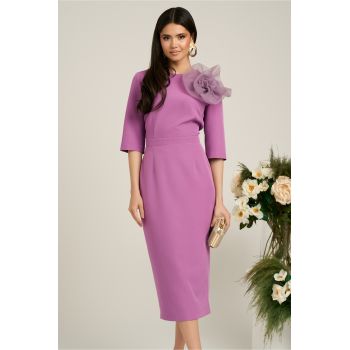 Rochie Dy Fashion lila de ocazie cu floare maxi