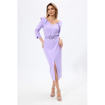 Rochie eleganta cu decolteu in V si crepeu in fata Lisette Lila