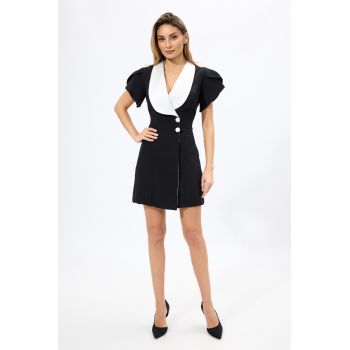 Rochie eleganta cu model petrecut si butoni in talie Iren Neagra