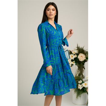 Rochie eleganta de zi cu imprimeuri verzi si albastre