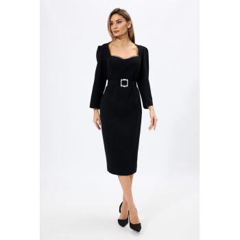 Rochie eleganta din crepe cu strass-uri Benitta Neagra