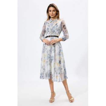 Rochie eleganta din voal cu imprimeu floral Edvina Gri Multi