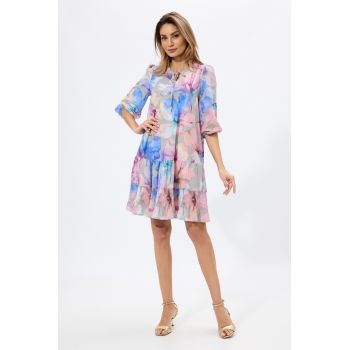 Rochie eleganta din voal cu imprimeu Mindy Bej Multi