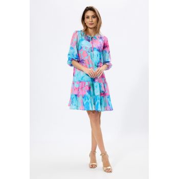 Rochie eleganta din voal cu imprimeu Mindy Bleu Multi