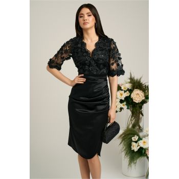 Rochie Ella Collection Catlyn neagra de ocazie cu broderie pe bust