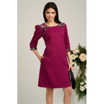 Rochie Ella Collection Naty magenta cu broderie rose