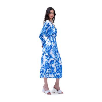 Rochie midi din print albastru cu corset