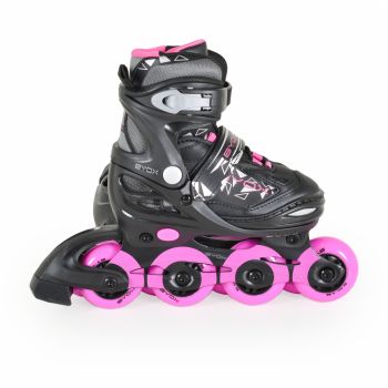 Role reglabile marime 34-37 pentru copii cu roti din PU,baza din aluminiu,inchidere cu sireturi,curea Velcro si catarama dubla Byox Dazzle Pink