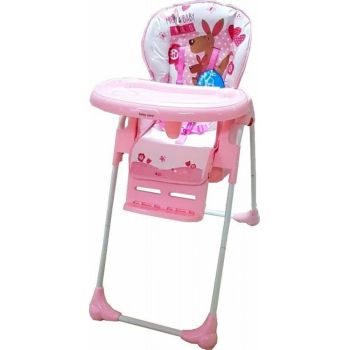 Scaun de masa pentru copii Baby Care CC Cangur Roz reglabil in 3 trepte, pliabil, centura de siguranta, sezut confortabil, masuta detasabila, pozitie somn, cosulet de depozitare
