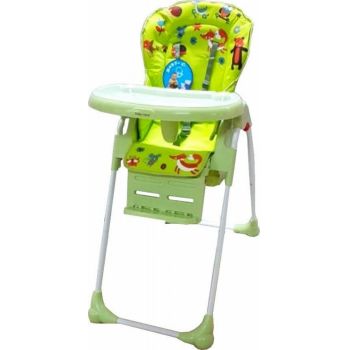 Scaun de masa pentru copii Baby Care CC Prietenii din Padure Verde reglabil in 3 trepte, pliabil, centura de siguranta, sezut confortabil, masuta detasabila, pozitie somn, cosulet de depozitare