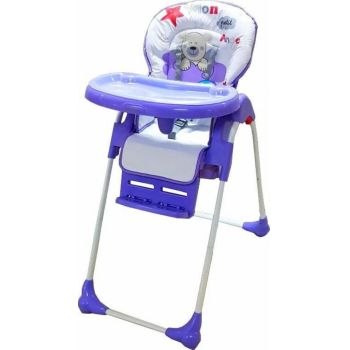 Scaun de masa pentru copii Baby Care CC Ursulet Mov reglabil in 3 trepte, pliabil, centura de siguranta, sezut confortabil, masuta detasabila, pozitie somn, cosulet de depozitare