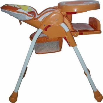 Scaun de masa pentru copii Baby Care Portocaliu reglabil in 3 trepte, pliabil, centura de siguranta, sezut confortabil, masuta detasabila
