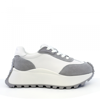 Sneakers femei Enzo Bertini alb cu gri din piele naturală și piele întoarsă 3869DP030GRA