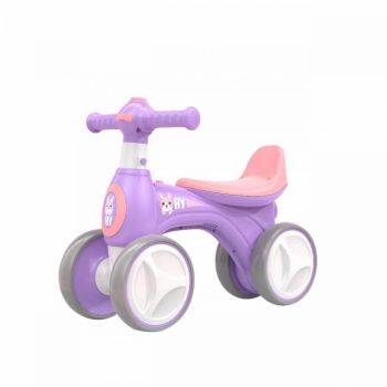 Vehicul pentru copii Novokids EVO Balance Bubbles Bike Mov fara pedale, cu Masina de facut baloane si melodii, 4 roti din spuma EVA, Greutate admisa 30 kg