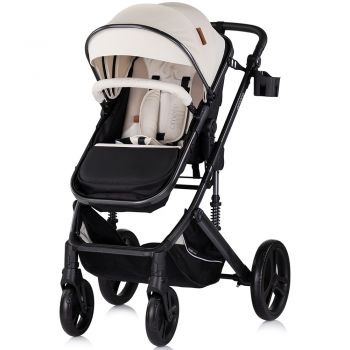 Carucior pentru copii Chipolino Amore Biscotta 2 in 1 cu sezut reversibil, maner reglabil, suspensii, husa de picioare, gentuta, suport pahar, greutate admisa 22 kg