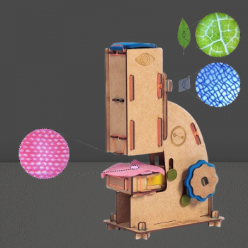 Microscop pentru copii curioși – Construieste tu singur! Constructor din lemn asamblabil. Kit STEM/DYI pentru copii!