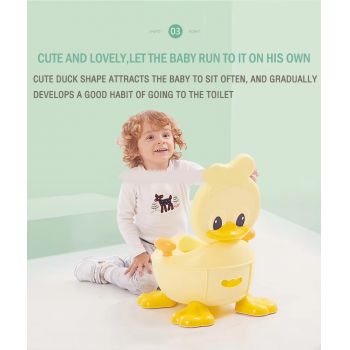 Olita copii Little Mom Yellow Duck cu adaptor din spuma PU, cu compartiment de colectare detasabil, capac rabatabil cu functie de spatar, manere, spatar ergonomic, protectie antistropire, zone antiderapante