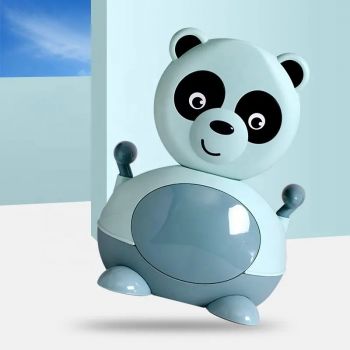 Olita pentru copii Little Mom Panda Green, cu adaptor moale din spuma PU, manere de sustinere, capac rabatabil cu functie de spatar ergonomic, vas colector detasabil, picioruse antiderapante, dimensiune 38 x 34 x 45 cm