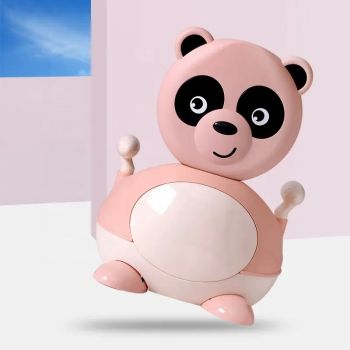 Olita pentru copii Little Mom Panda Pink, cu adaptor moale din spuma PU, manere de sustinere, capac rabatabil cu functie de spatar ergonomic, vas colector detasabil, picioruse antiderapante, dimensiune 38 x 34 x 45 cm