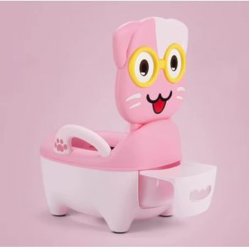 Olita pentru copii Little Mom Smiling Cat Pink, cu colac din PVC, cu compartiment de colectare detasabil, manere de sustinere, spatar ergonomic, protectie antistropire, margini rotunjite, 50 x 38 x 31 cm