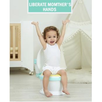 Olita copii Little Mom Green design realist tip minitoaleta, cu adaptor moale detasabil, capac rabatabil cu functie de spatar, vas colector detasabil si suport pentru servetele, dimensiune 43 x 28 x 36.5 cm