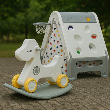 Pachet Kinderplay Distractie si Dezvoltare ,   Cort de joaca 6 in 1  + balansoar si premergator tip calut cu sunete interactive