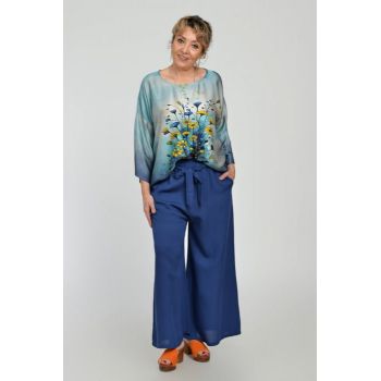 Pantaloni largi din vascoza si in, bleumarin Pantaloni largi din vascoza si in, bleumarin