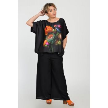 Pantaloni largi din vascoza si in, negri