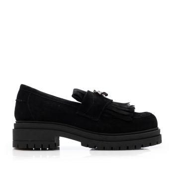 Pantofi casual damă din piele naturală, Leofex - 405-1 Negru Velur