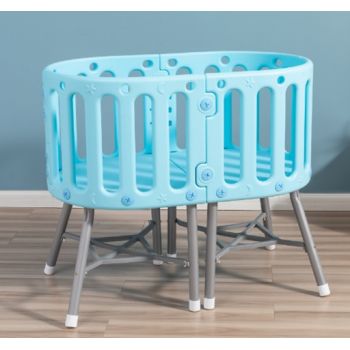 Patut multifunctional pentru copii, 3 in 1 Little Mom Blue, cu 3 configuratii distincte, cadru din otel, cu picioruse de balansare, Roti aditionale, Plasa de tantari si Salteluta galbena inclusa, dimensiune 92x55x79 cm