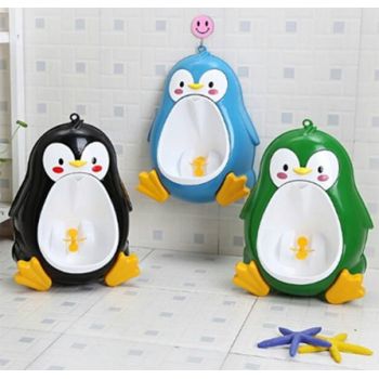 Pisoar pentru baieti Little Mom, sigur si rezistent, cu montare versatila prin ventuze de perete, sau agatare, dimensiune 26 x 37cm, Cute Penguin Green