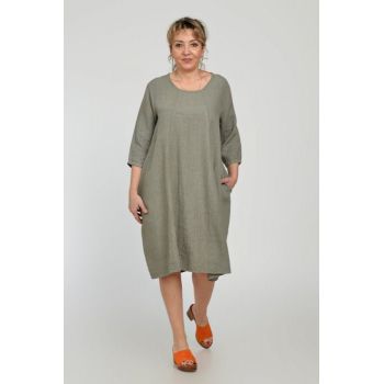 Rochie lalea din in, masura mare, bej inchis