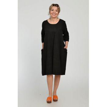 Rochie lalea din in, masura mare, neagra