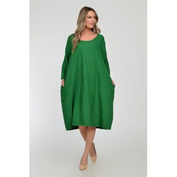 Rochie lalea din in, masura mare, verde