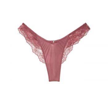 Rose lace-trim high-leg thong panty m