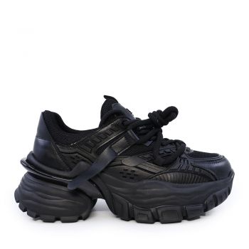 Sneakers chunky femei Enzo Bertini negri din piele și textil 3869DP181N