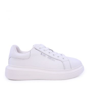 Sneakers  Enzo Bertini albi din piele cu logo metalic 3869DP665A