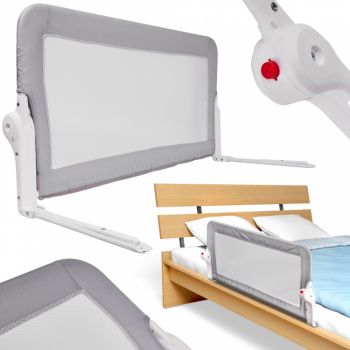 Bariera de protectie pentru pat copii, Ikonka, pliabila, cu cadru metalic, dimensiune 150 x 45 cm, Grey