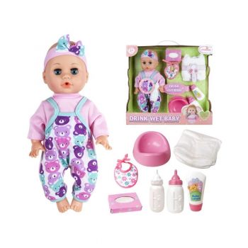 Bebelus interactiv Drink & Wet Baby cu accesorii pentru ingrijire
