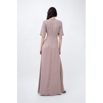 Beige Maxi Dress With Cut-Out And Slit
