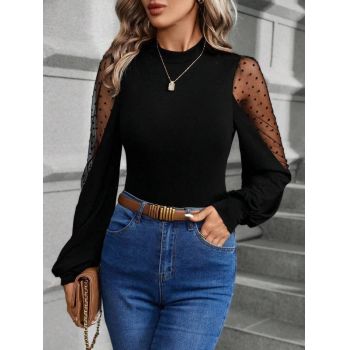 Bluza Dama Cu Maneci Lungi Elegante cu Tull si Buline