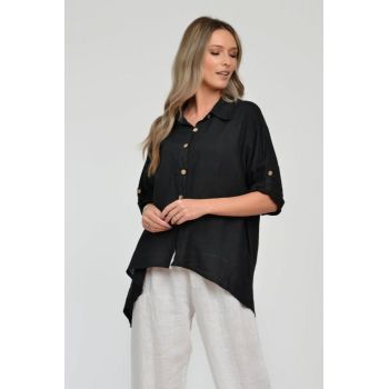 Camasa din in cu coada de randunica, neagra