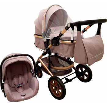 Carucior pentru copii Baby Care Pro 530 Gri 3 in 1 Transformabil, Cadru Aluminiu, Amortizoare, Roti din cauciuc, Spatar reglabil 3 trepte, Plasa insecte, Geanta