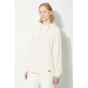 Fjallraven hanorac de bumbac Vardag Hoodie W femei, culoarea bej, cu glugă, neted, F86987.113