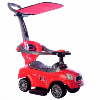 Masinuta pentru copii Novokids Mega Car Plus Rosu cu Melodii, Maner si Copertina detasabile, Greutate admisa 20kg