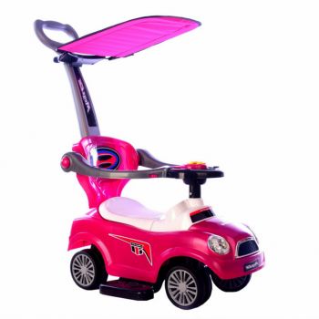 Masinuta pentru copii Novokids Mega Car Plus Roz cu Melodii, Maner si Copertina detasabile, Greutate admisa 20kg